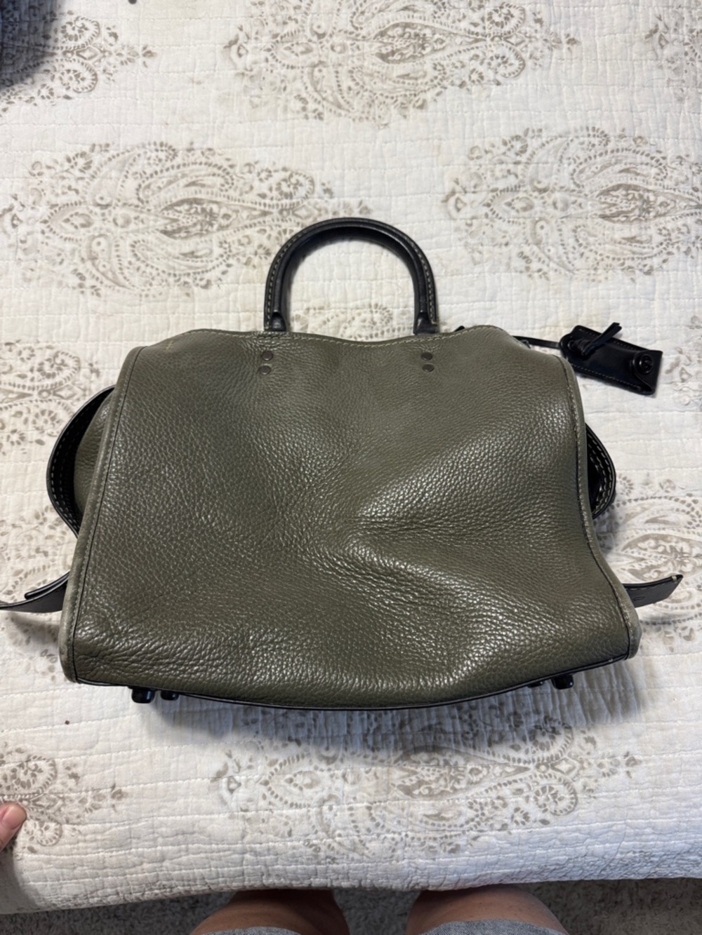 Coach Olive Pebbled Leather Satchel with Black Trim